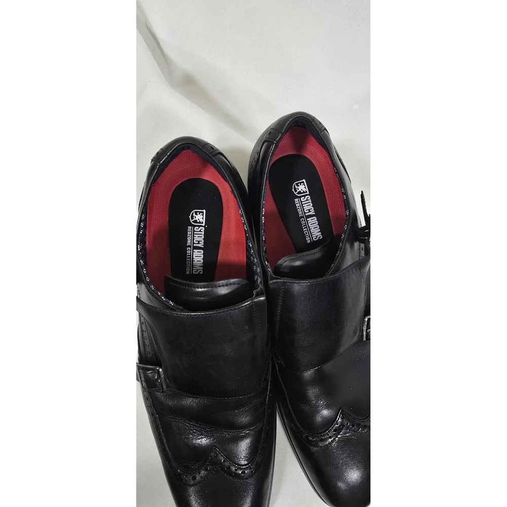 Stacy Adams men‎ 11.5 Karson black leather wingtip double monk strap dress shoes